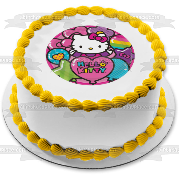 Hello Kitty Hearts Balloons and Stars Edible Cake Topper Image ABPID08027