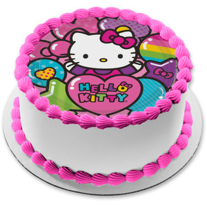 Hello Kitty Hearts Balloons and Stars Edible Cake Topper Image ABPID08027