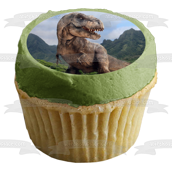 Jurassic World Tyrannosaurus Rex Mountains and Trees Edible Cake Topper Image ABPID07850