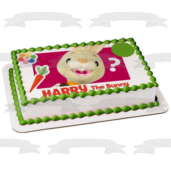 Harry the Bunny Flower Carrot and a Pink Background Edible Cake Topper Image ABPID08043
