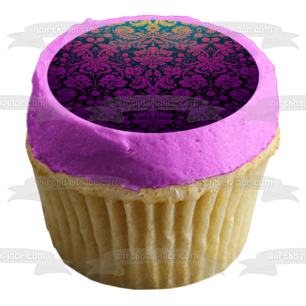 Pink and Purple Damask Background Pattern Edible Cake Topper Image ABPID07856