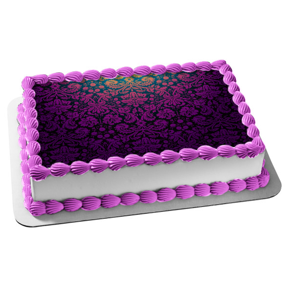 Pink and Purple Damask Background Pattern Edible Cake Topper Image ABPID07856