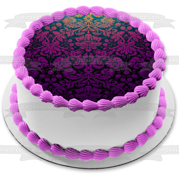 Pink and Purple Damask Background Pattern Edible Cake Topper Image ABPID07856