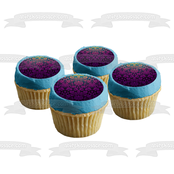 Pink and Purple Damask Background Pattern Edible Cake Topper Image ABPID07856