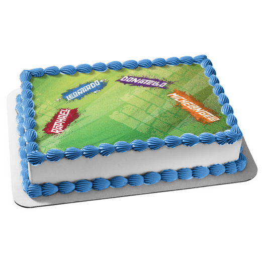 Teenage Mutant Ninja Turtles Donatello Michaelangelo Leonardo and Raphael Logos Tmnt Edible Cake Topper Image ABPID07858