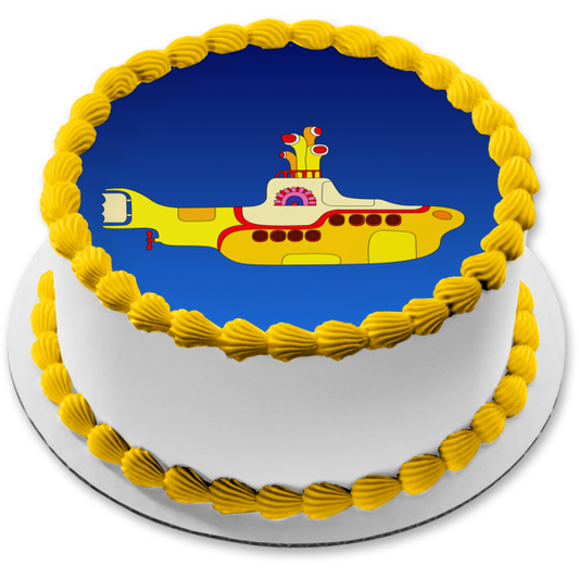 The Beatles Yellow Submarine with a Blue Background Edible Cake Topper Image ABPID07863