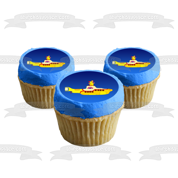 The Beatles Yellow Submarine with a Blue Background Edible Cake Topper Image ABPID07863