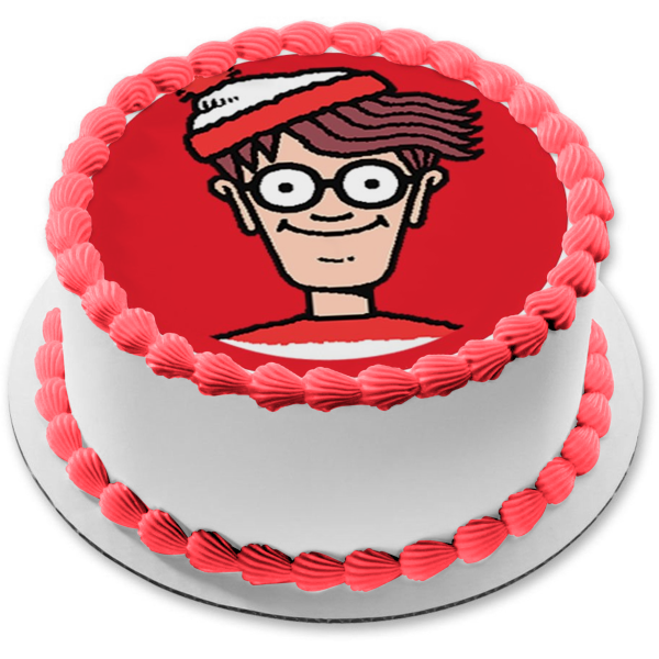 Where's Wally British Puzzle Book and a Red Background Edible Cake Topper Image ABPID08075