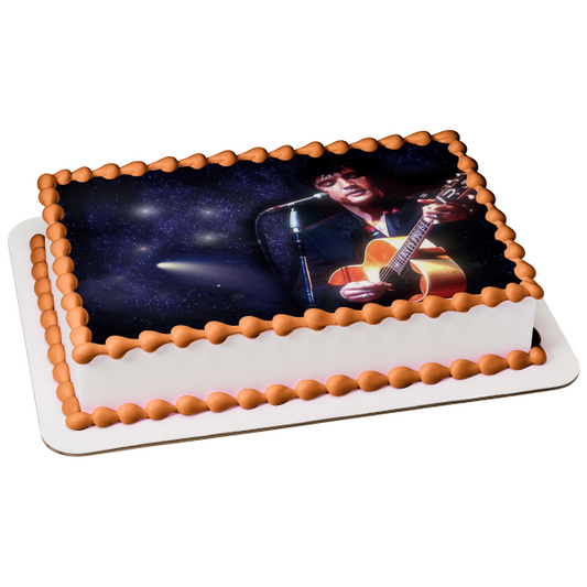 Elvis Presley the King Microphone Guitar Starry Background Edible Cake Topper Image ABPID08413