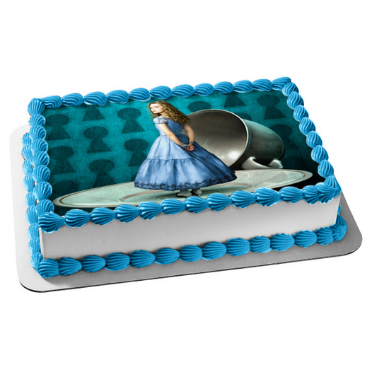 Alice In Wonderland Teacup and a  Plate with a Keyhole Background Edible Cake Topper Image ABPID08161