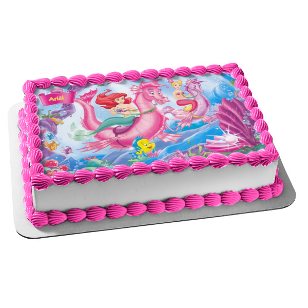 Disney the Little Mermaid Ariel Flouner Andrina Seahorses Edible Cake Topper Image ABPID08428