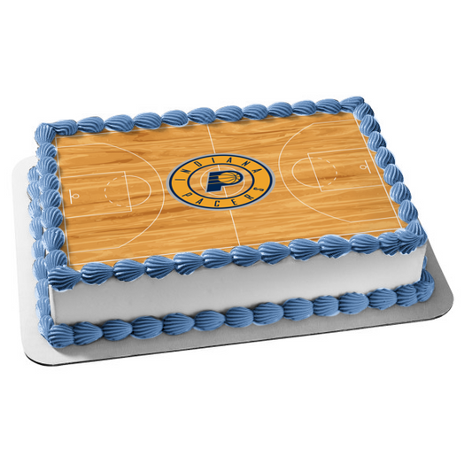 Logotipo de los Indiana Pacers de la NBA en una cancha de baloncesto, decoración comestible para tarta, imagen ABPID08214 