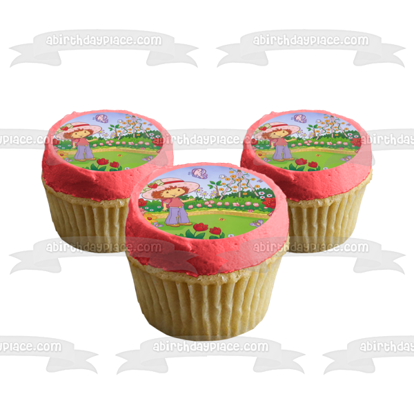 Strawberry Shortcake Butterflies Flowers Edible Cake Topper Image ABPID08469