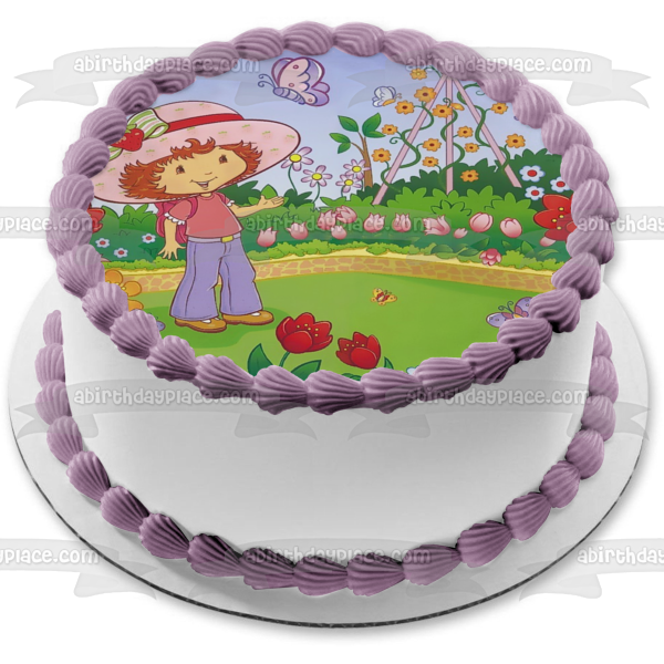 Strawberry Shortcake Butterflies Flowers Edible Cake Topper Image ABPID08469