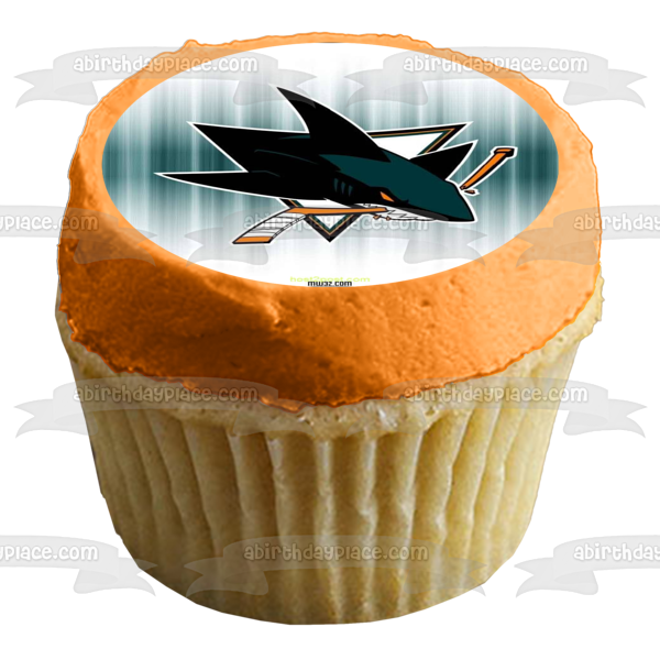 San Jose Sharks Logo NHL Sports Blue Background Edible Cake Topper Image ABPID08489