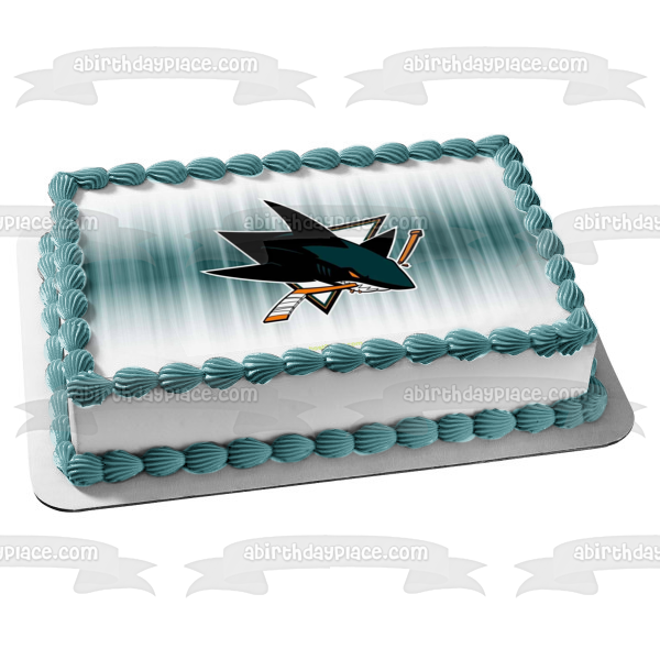 San Jose Sharks Logo NHL Sports Blue Background Edible Cake Topper Image ABPID08489