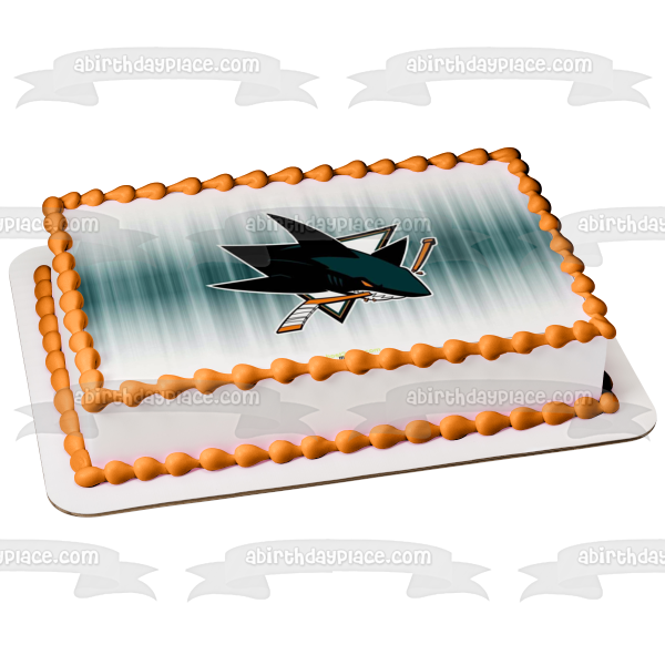 San Jose Sharks Logo NHL Sports Blue Background Edible Cake Topper Image ABPID08489