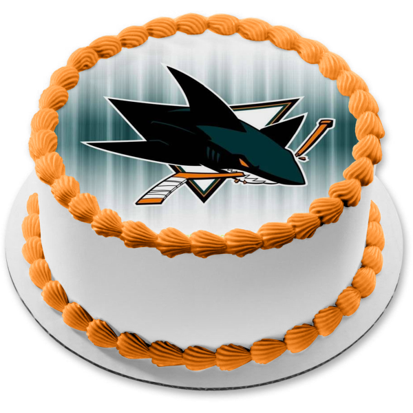 San Jose Sharks Logo NHL Sports Blue Background Edible Cake Topper Image ABPID08489
