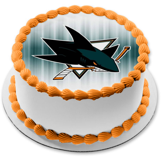 San Jose Sharks Logo NHL Sports Blue Background Edible Cake Topper Image ABPID08489