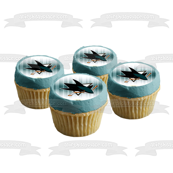 San Jose Sharks Logo NHL Sports Blue Background Edible Cake Topper Image ABPID08489