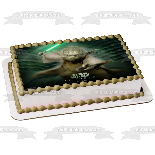 Star Wars Episode 3 Yoda Lightsaber Edible Cake Topper Image ABPID08493