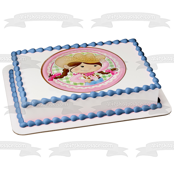 Pink Cowgirl Hat Star and a Bandana Edible Cake Topper Image ABPID08246