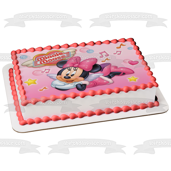 Disney Minnie Mouse Music Notes Hearts Stars Bubbles Edible Cake Topper Image ABPID08500