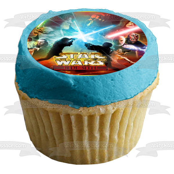 Star Wars Jedi Sith Darth Maul Mace Windu Qui-Gon Jinn Count Dooku Edible Cake Topper Image ABPID08504