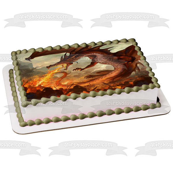 Fire Breathing Red Dragon Edible Cake Topper Image ABPID08280