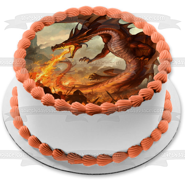 Fire Breathing Red Dragon Edible Cake Topper Image ABPID08280