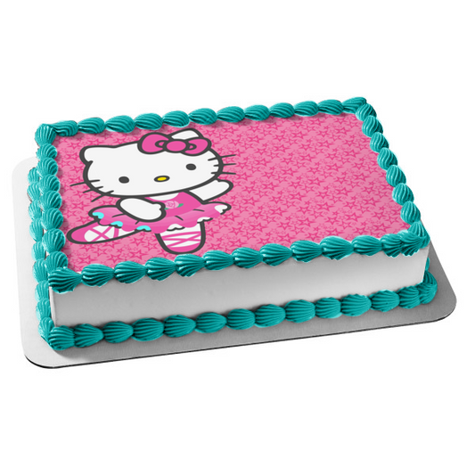 Hello Kitty Ballerina Pink Star Background Edible Cake Topper Image ABPID08287