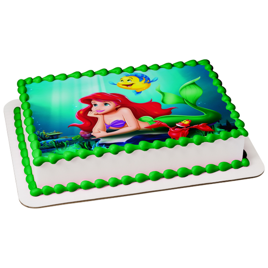 Disney the Little Mermaid Ariel Flounder Sebastian Edible Cake Topper Image ABPID08292