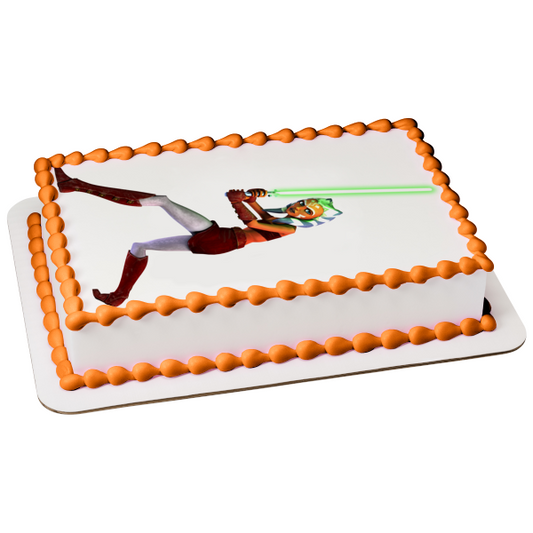 Star Wars Ahoska Tano Green Light Saber Togruta Edible Cake Topper Image ABPID08644