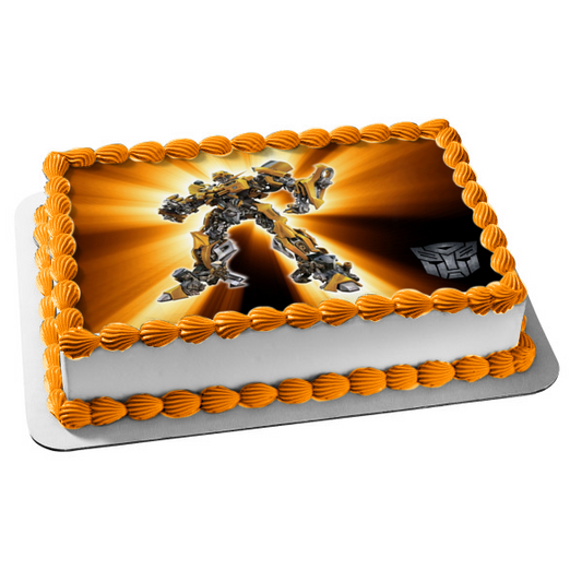 Transformers Bumblebee Gold Background Edible Cake Topper Image ABPID08318