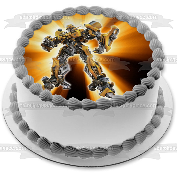 Transformers Bumblebee Gold Background Edible Cake Topper Image ABPID08318