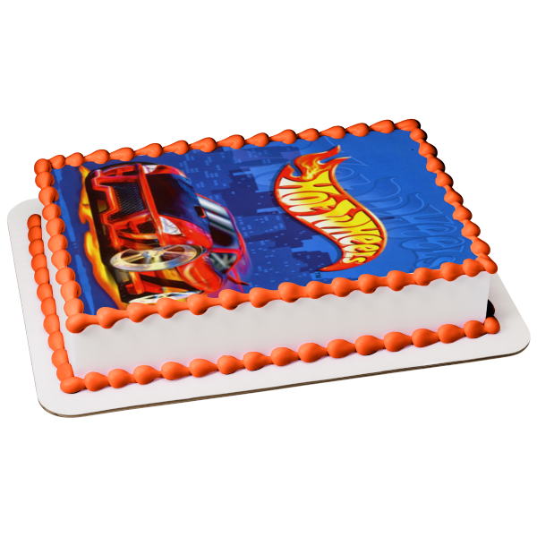 Hot Wheels Logo Red Race Car Edible Cake Topper Image ABPID08325