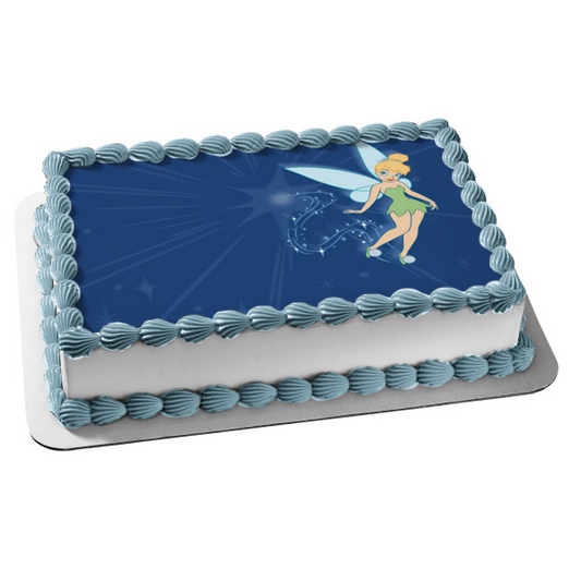 Disney Tinkerbell Flying Stars Edible Cake Topper Image ABPID08342