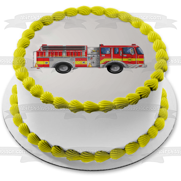 Fire Truck Emergency Rescue Edible Cake Topper Image ABPID08346