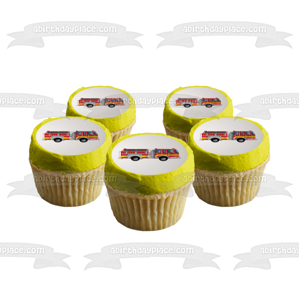 Fire Truck Emergency Rescue Edible Cake Topper Image ABPID08346