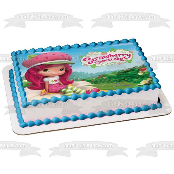 Strawberry Shortcake Cartoon Logo Flowers Strawberries Edible Cake Topper Image ABPID08349