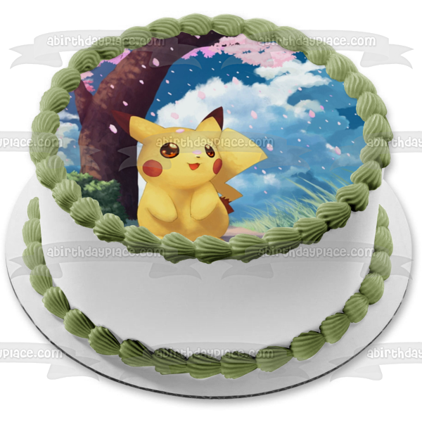 Pokemon Pikachu Trees Grass Clouds Edible Cake Topper Image ABPID08786