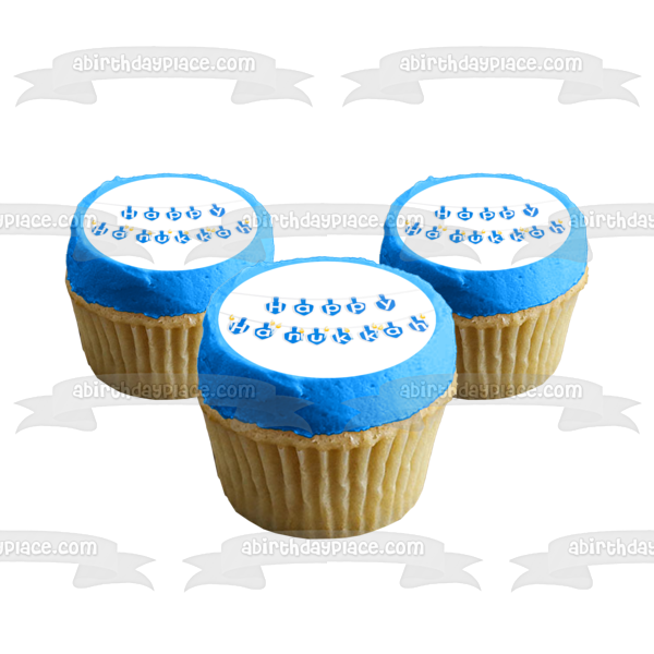 Happy Hanukkah Banner Blue Edible Cake Topper Image ABPID08790