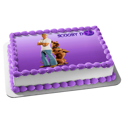 Scooby Doo Fred Purple Background Edible Cake Topper Image ABPID08356