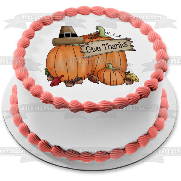 Feliz Día de Acción de Gracias Da Gracias Calabazas Bellotas Imagen comestible para tarta ABPID08795 