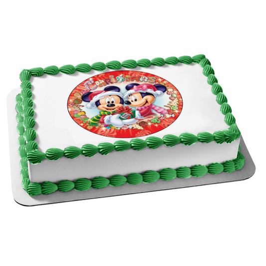 Disney Mickey Mouse Minnie Mouse Merry Christmas Edible Cake Topper Image ABPID08803