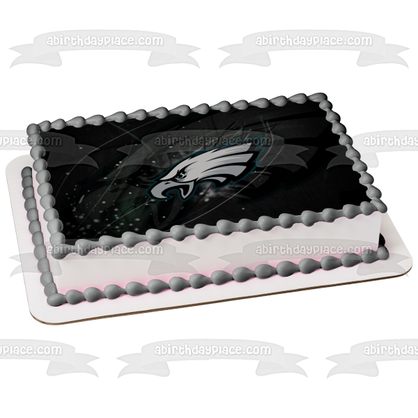 Philadelphia Eagles Dark Logo NFL Black Background Edible Cake Topper Image ABPID08810
