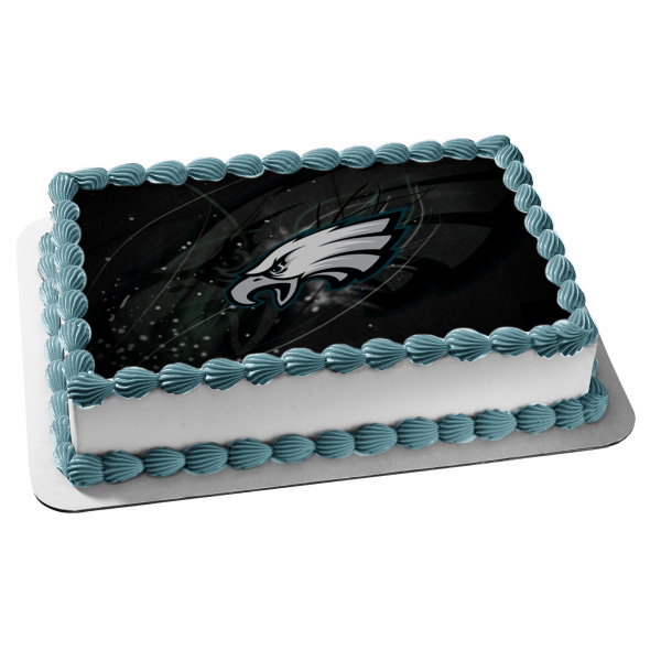 Philadelphia Eagles Dark Logo NFL Black Background Edible Cake Topper Image ABPID08810
