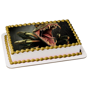 Angry Green Dinosaur Grey Background Edible Cake Topper Image ABPID08370