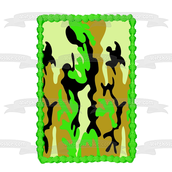Camouflage Camo Green Black Brown Edible Cake Topper Image ABPID08827