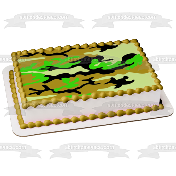Camouflage Camo Green Black Brown Edible Cake Topper Image ABPID08827